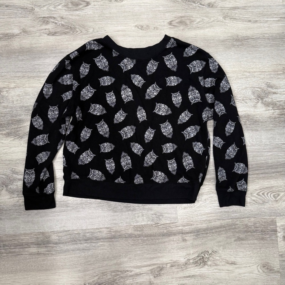 Kids‎ Crewneck Sweatshirt Black White Owl Print Comfy Pullover Top